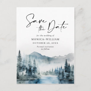 Waterverf bergen Forest Wedding Save the Date Briefkaart