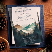 Waterverf bergen Pine Forest Script Weddenschap Acryl Uitnodigingen