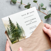 Waterverf Bergen Pine Tree Forest Wedding Save The Date