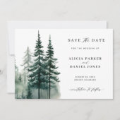 Waterverf Bergen Pine Tree Forest Wedding Save The Date (Voorkant)