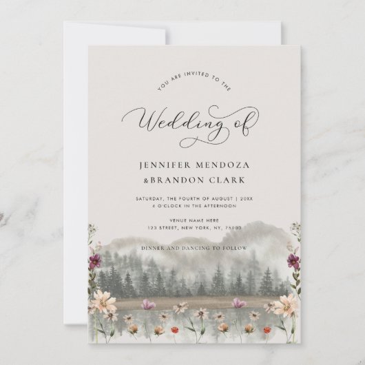 Waterverf Bergen Wildbloemen Boho herfst bruiloft Kaart (Voorkant)