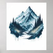 Waterverf Berglandschap met Rivier Poster (Voorkant)
