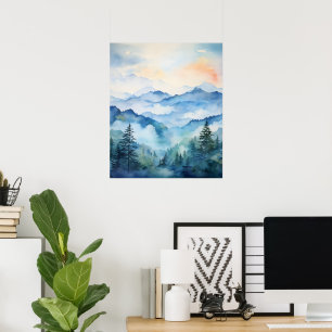 Waterverf berglandschap muurkunst decor poster