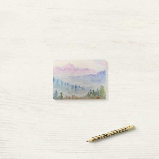 Waterverf berglandschap post-it® notes (Op bureau)