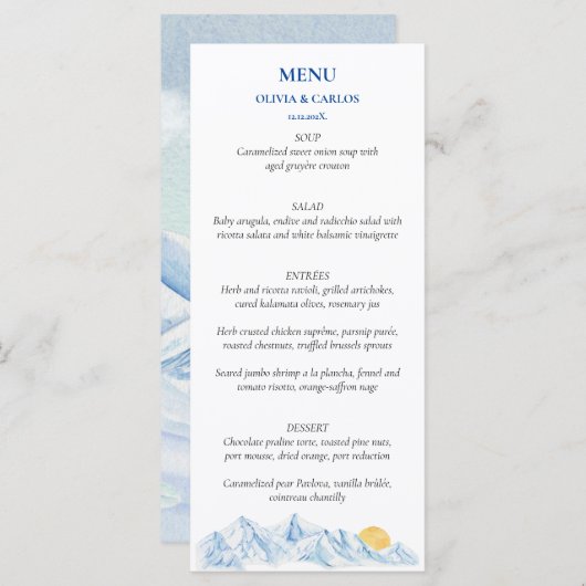 Waterverf Berglandschap Rustic Wedding Menu (Voorkant / Achterkant)