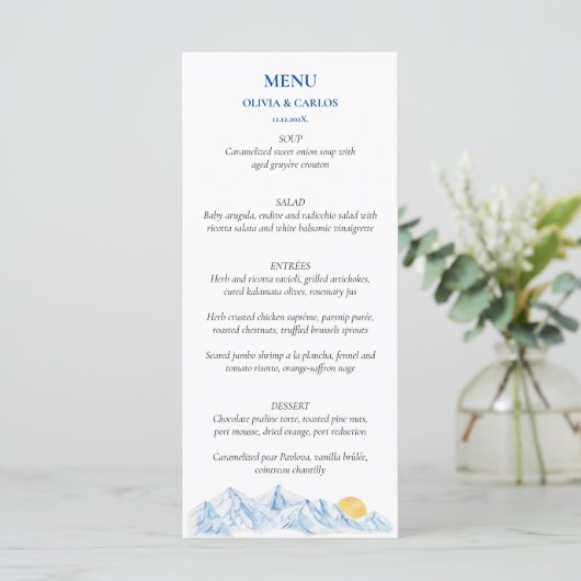 Waterverf Berglandschap Rustic Wedding Menu (Staand voorkant)