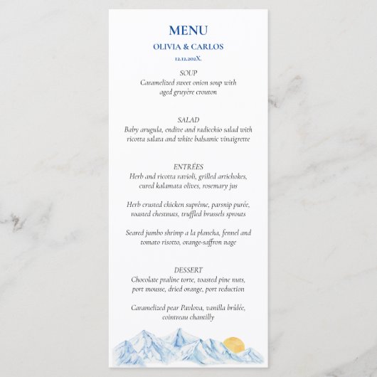 Waterverf Berglandschap Rustic Wedding Menu (Voorkant)