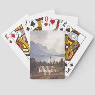 Waterverf Bergmeer Naam en Initiaal Sjabloon Pokerkaarten