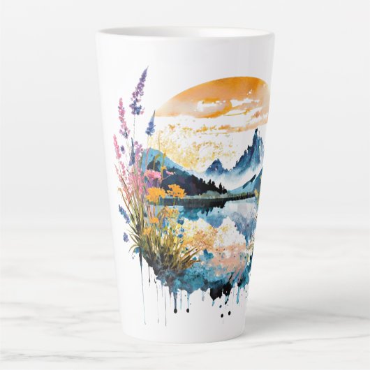 Waterverf bergscène latte mok (Voorkant)