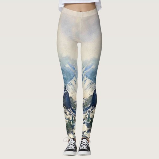 Waterverf Bergscène Leggings (Voorkant)