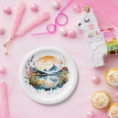 Waterverf bergscène papieren bordje (Feest)