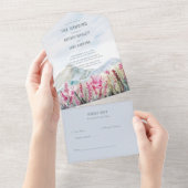 Waterverf Bergweddenschap Roze Wildflower Meadow All In One Uitnodiging (Afscheurbaar)