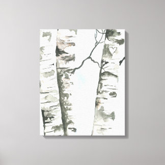 Waterverf Berkenbomen met Blue Sky Wrapped Canva Canvas Afdruk