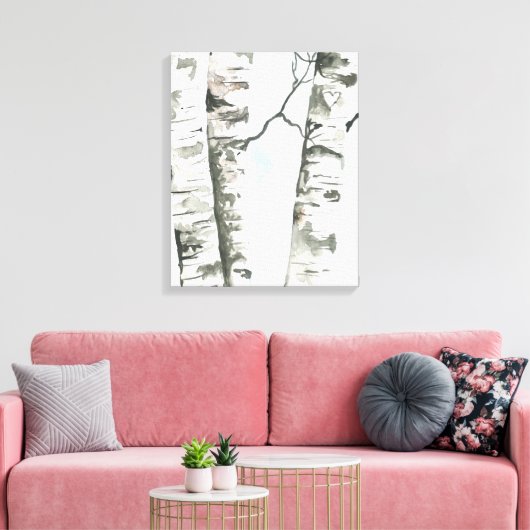 Waterverf Berkenbomen met Blue Sky Wrapped Canva Canvas Afdruk (Insitu (Woonkamer))