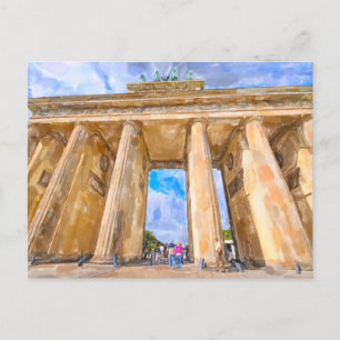 Waterverf Berlijn. Brandenburger Tor. Briefkaart