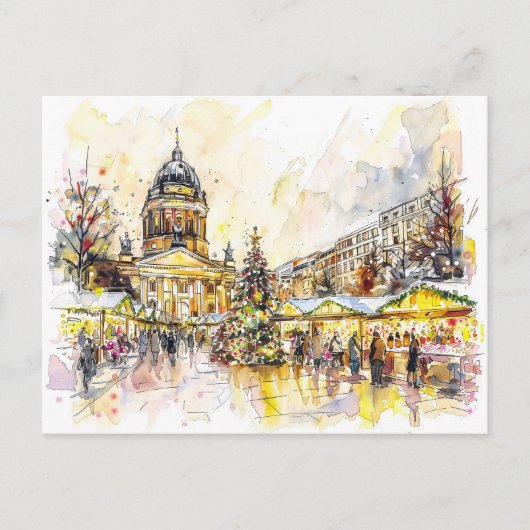 Waterverf Berlijnse kerstmarkt Gendarmenmarkt Briefkaart (Voorkant)