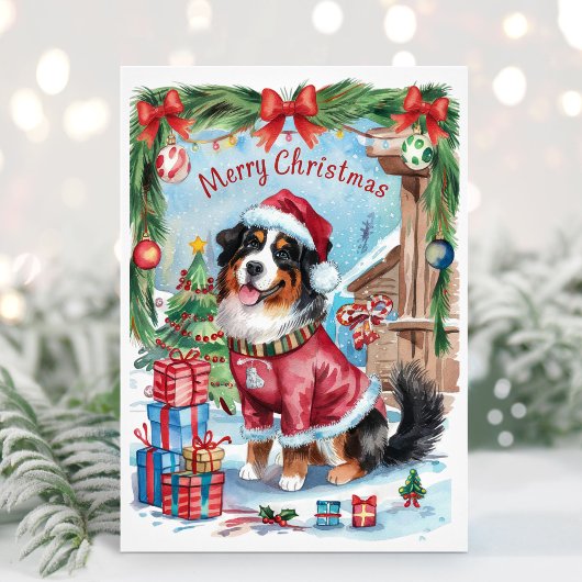 Waterverf Berner Sennenhond Kerst Kaart