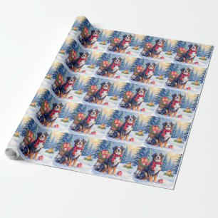 Waterverf Berner Sennenhond slee Christmas Cadeaupapier