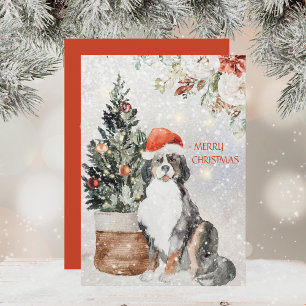 Waterverf Bernese Mountain Dog Kerstmis Feestdagenkaart
