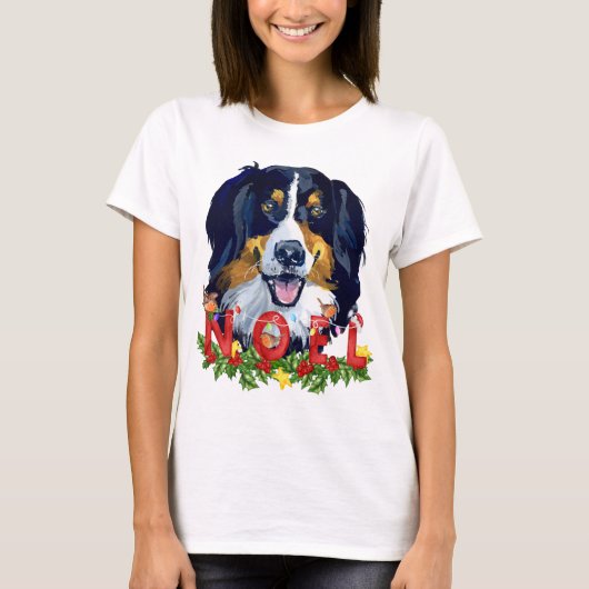 Waterverf Bernese Mountain Dog Kerstmis T-shirt (Voorkant)