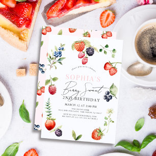 Waterverf Berries Berry Eerste Meisje Verjaardag Kaart