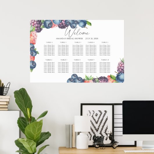 Waterverf Berries bruiloft zitgrafiek Poster (Thuiskantoor)