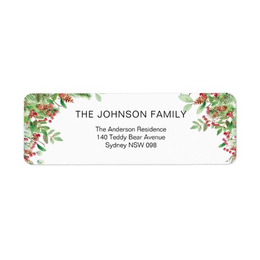 Waterverf Berries en Greenery Holiday Labels (Voorkant)