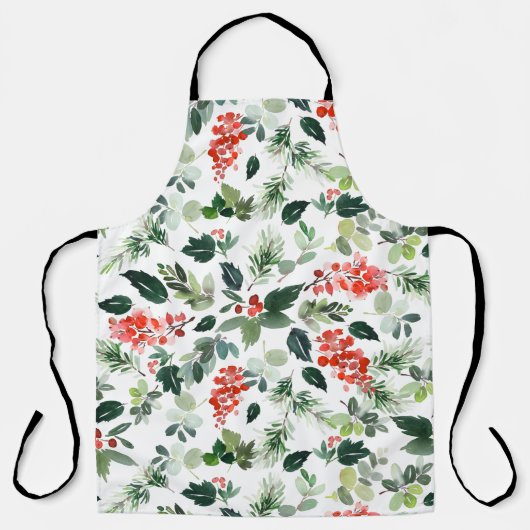 Waterverf Berries en Greenery Holiday Pattern Schort (Voorkant)
