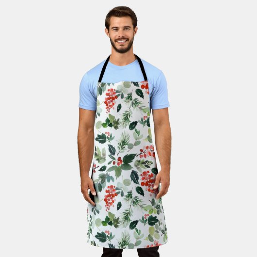 Waterverf Berries en Greenery Holiday Pattern Schort (Gedragen)