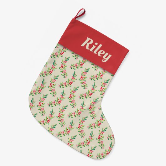 Waterverf Berries en Leaves Holiday Grote Kerstsok (Voorkant (Hangend))