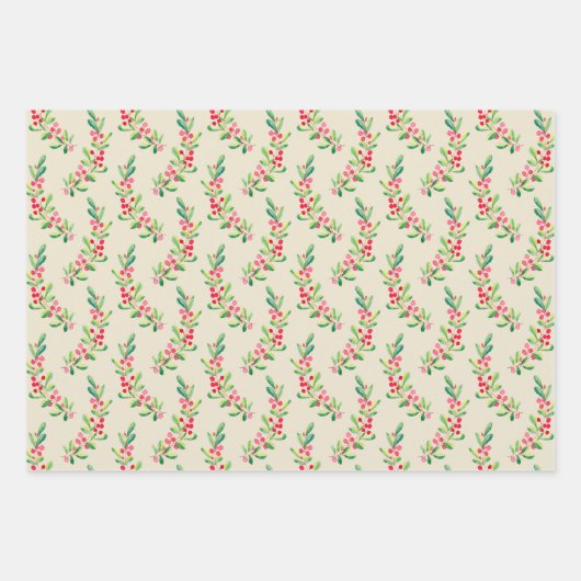 Waterverf Berries en Leaves Holiday Kerstmis Inpakpapier Vel (Voorkant)