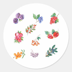 Waterverf Berries en wilde bessen Ronde Sticker