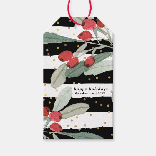 Waterverf Berries Gold Prettige feestdagen Cadeaulabel (Voorkant)