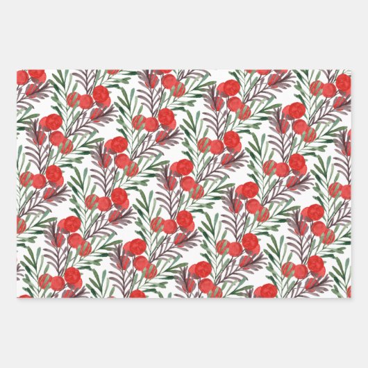 Waterverf Berry en Greenery Leaves Holiday Inpakpapier Vel (Voorkant 3)