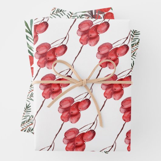 Waterverf Berry en Greenery Leaves Holiday Inpakpapier Vel (In situ)