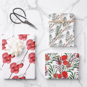 Waterverf Berry en Greenery Leaves Holiday Inpakpapier Vel
