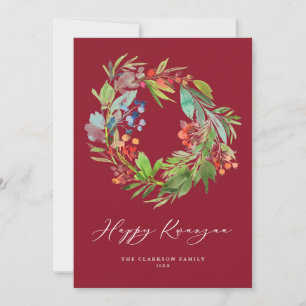 Waterverf Berry en Greenery Wreath Red Kwanzaa Feestdagenkaart