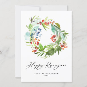 Waterverf Berry en Griekenland Wreath Happy Kwanza Feestdagenkaart