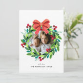 Waterverf Berry en Holly Wreath Feestdagenkaart (Staand voorkant)