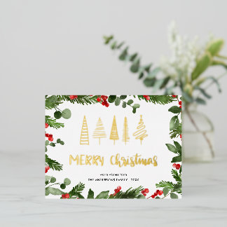 Waterverf Berry Merry kersttypografie Folie Feestdagen Briefkaart