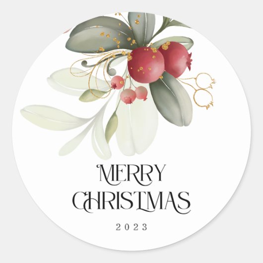 Waterverf Berry met kerstmis Ronde Sticker (Voorkant)