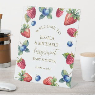 Waterverf Berry Sweet Baby shower Welkom Reclamebord Met Voetstuk