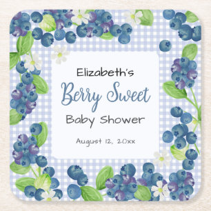Waterverf Bes Zoete Blauwe Baby Shower Vierkante Kartonnen Onderzetter