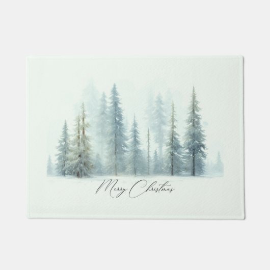 Waterverf besneeuwde bomen aangepaste kerst deurmat (Voorkant)