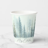 Waterverf besneeuwde bomen aangepaste kerst papieren bekers (Voorkant)