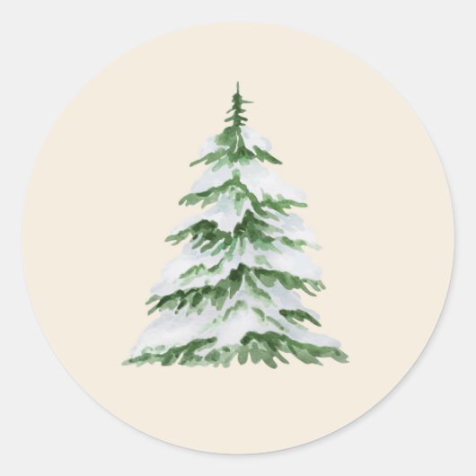 Waterverf besneeuwde kerstboom ronde sticker (Voorkant)