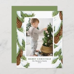 Waterverf besneeuwde pinecones foto kerst Kaart