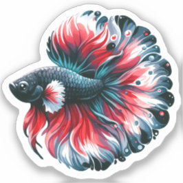 Waterverf Betta Fish Zwart Wit en Rood Sticker