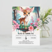 Waterverf bewerkbare herten meisje verjaardag kaart (Staand voorkant)