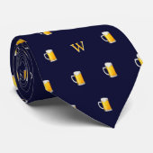 Waterverf Bier Mok Cider Drinker Monogram Blauw Stropdas (Opgerold)